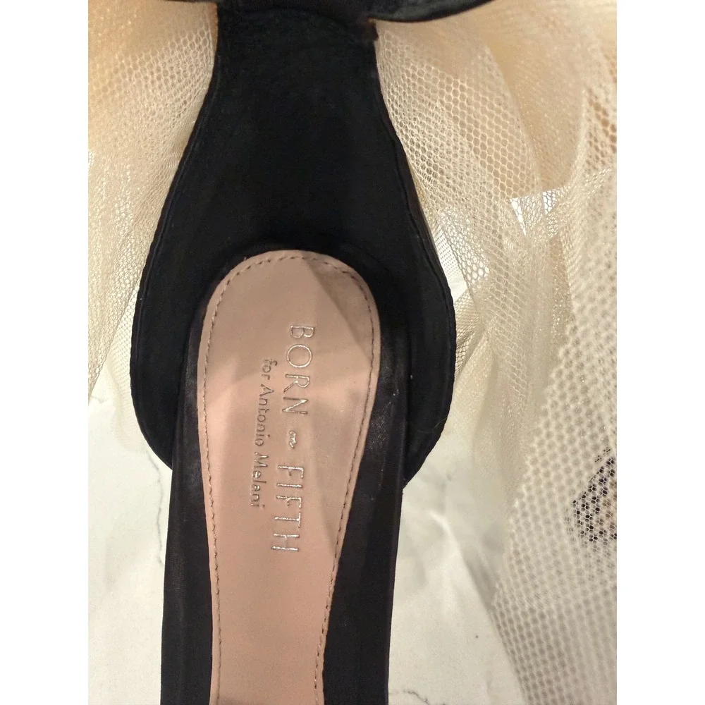 Born on Fifth for Antonio Melani Black Satin Bow Tulle Veil Heels 7.5M 4
